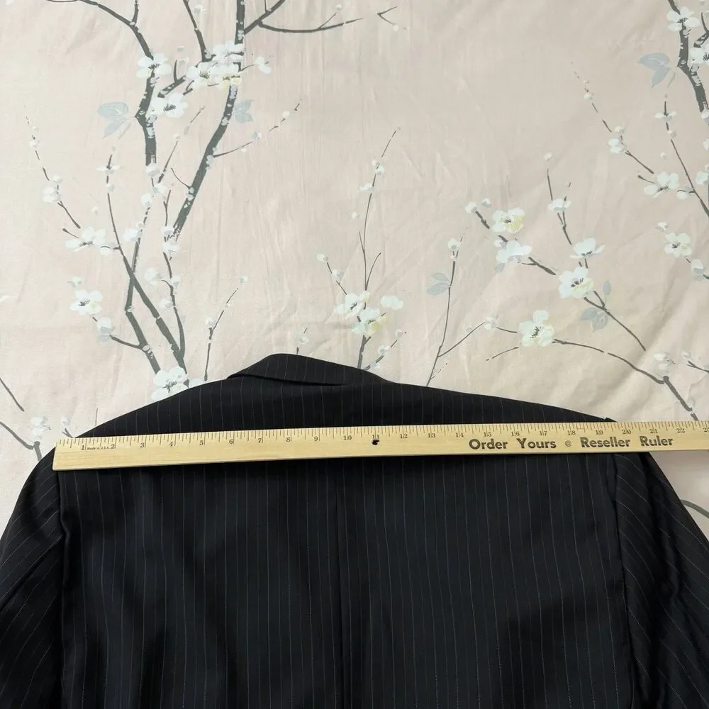 Hickey Freeman Loro Piana Super 130s Wool Blazer 46L Black Pinstripe Tasmanian